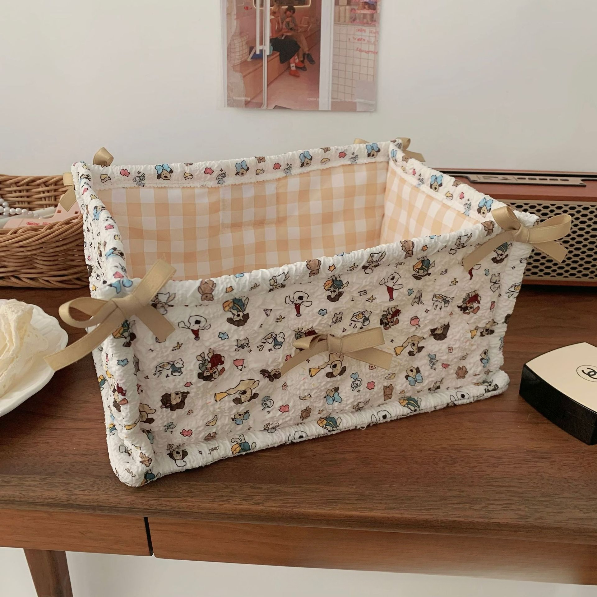 NS Fabric Storage Basket Desktop Snack and Miscellaneous Storage Basket Large Capacity Makeup and Skincare Product Sorting Bag: XXL / green