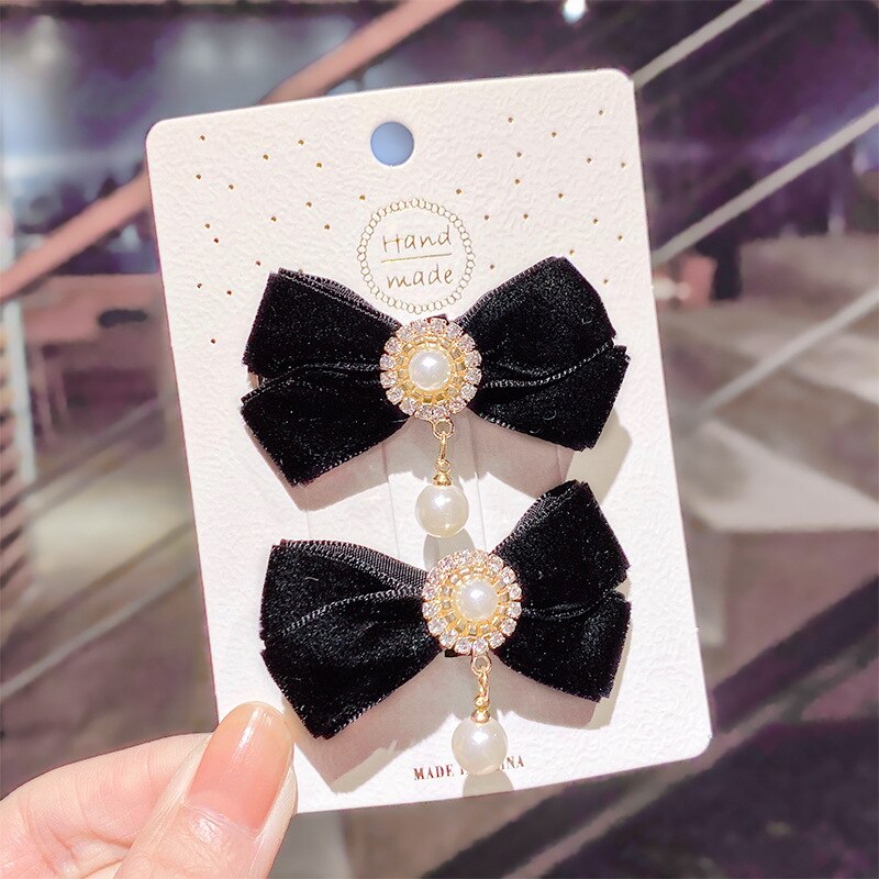 Coreano veludo arco hairpins crianças tecido borla pérola grampos de cabelo artesanal moda jóias headpiece acessórios para o cabelo das meninas: 7