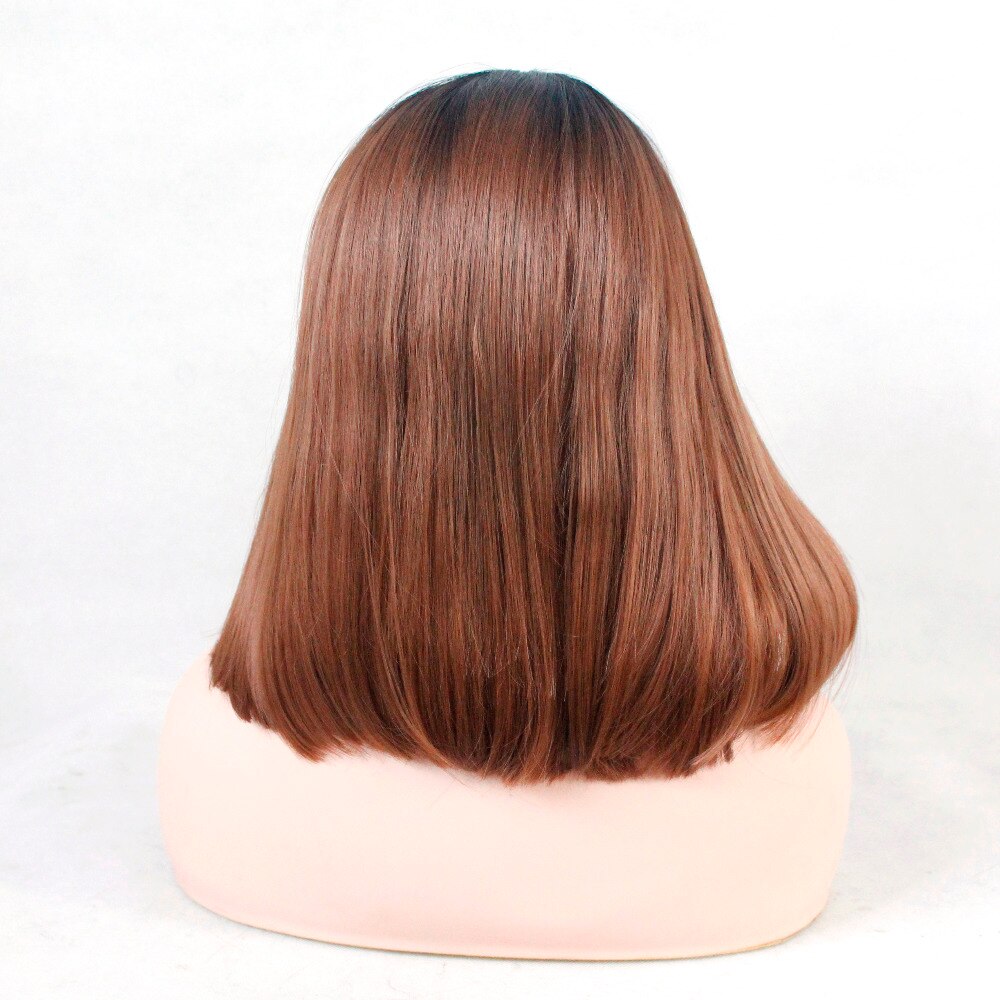 V'NICE 1b/30 Ombre Bruin Lijmloze Korte Bob Lace Front Pruiken 2 Tone Pruiken Hittebestendige Synthetische Haar Vervanging pruik voor Vrouwen