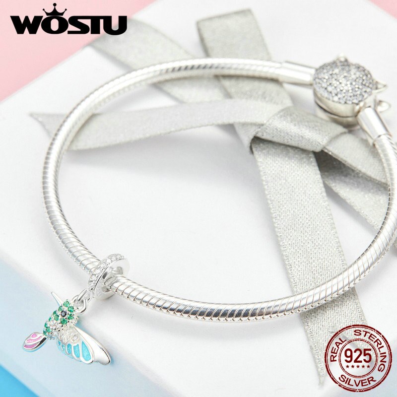 Wostu Echt 925 Sterling Zilveren Kingfisher Bird Bungelt Charms Fit Armband & Ketting Hanger Delicate Sieraden CQC991