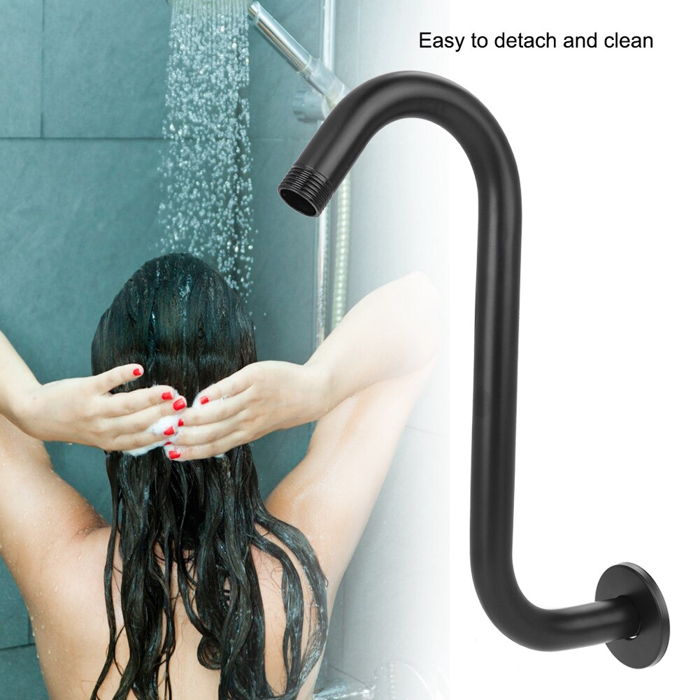 8in 201 Stainless Steel High Rise S-Curved Shower Extension Arm G1/2&quot; Bathroom Accessory Black