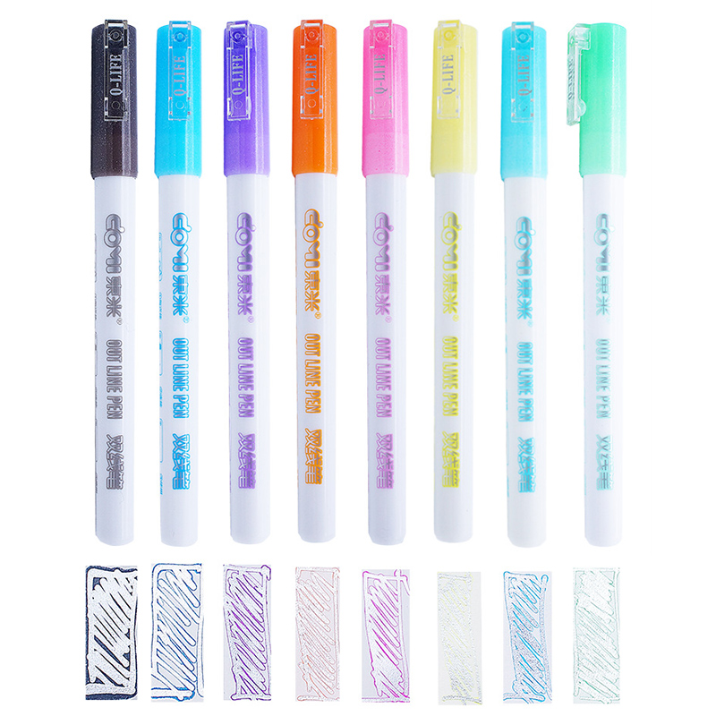8Pcs/Set Double Liner Outline Pen Writing Drawing Pens Stationery TSH Shop