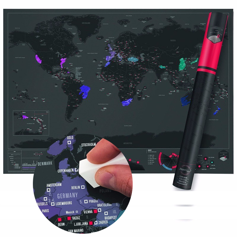 Scratch Map Goudfolie Zwarte Kras Kaart Reizen Wereld Scratch Off Folie Layer Coating Wereld MapSchool Office Supply