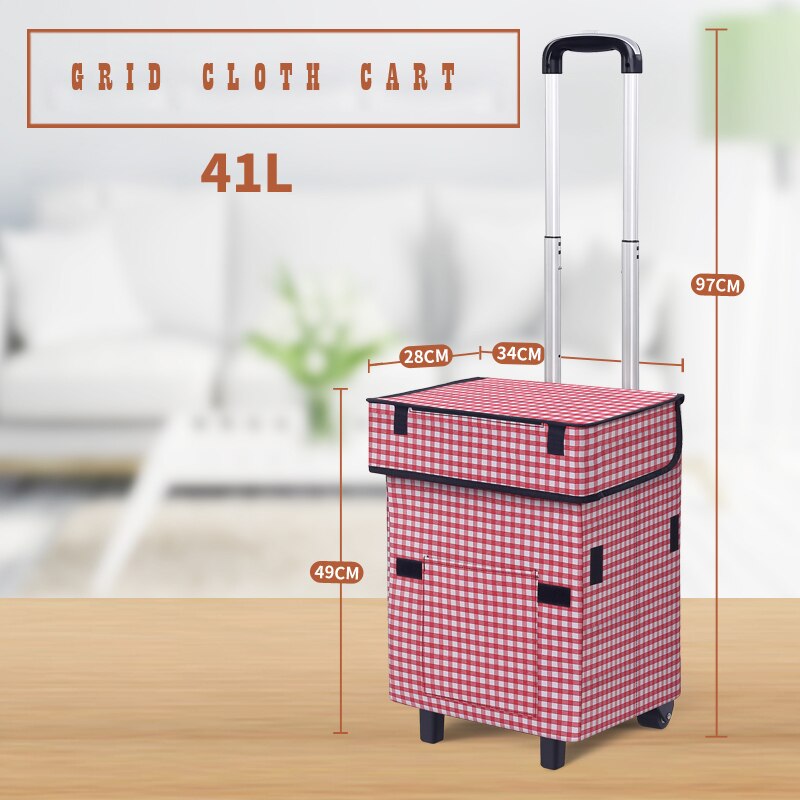 B-LIFE Shopping Cart Super Loading Grocery Foldable Cart with Extra Large Shopping Bag Laundry Utility Cart Bonus Adjustable: Red