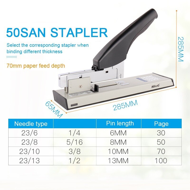 Heavy Type Duty Metal Stapler Bookbinding 100 Sheet Capacity Office Tools Fit Staples 23/6, 23/8, 23/10,23/13