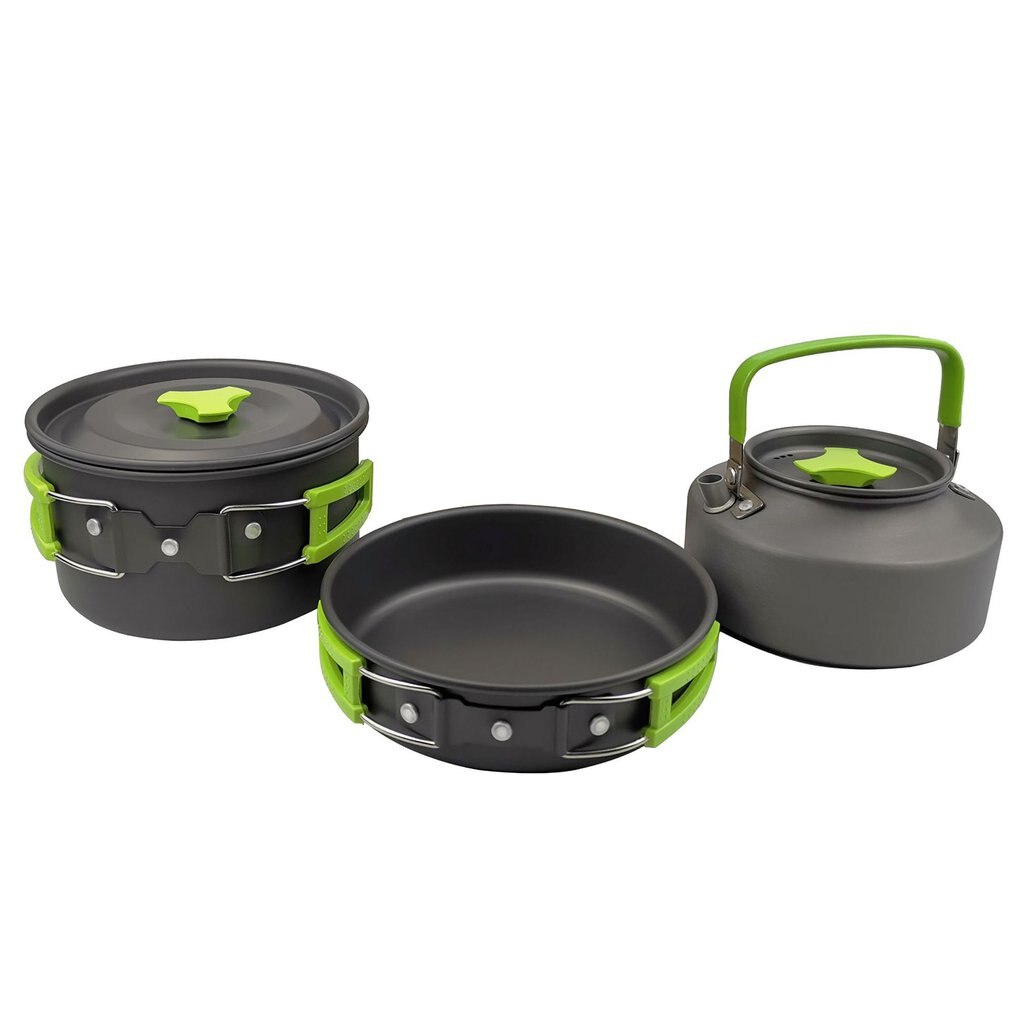 Camping Kookgerei Kit Outdoor Aluminium Koken Set Water Ketel Frituren Pot Reizen Wandelen Picknick Bbq Servies Apparatuur: Green