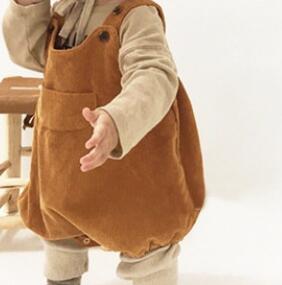 Herfst Baby Bodysuits Corduroy Baby Body Knoppen Stijl Peuter Jongens Een Stuk: Bruin / 12m