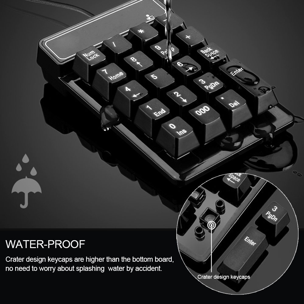 USB Wired Numeric Keypad Mechanical Feel Number Pad Keyboard 19 Keys Water-proof Keyboards for Laptop Desktop PC Notebook Black