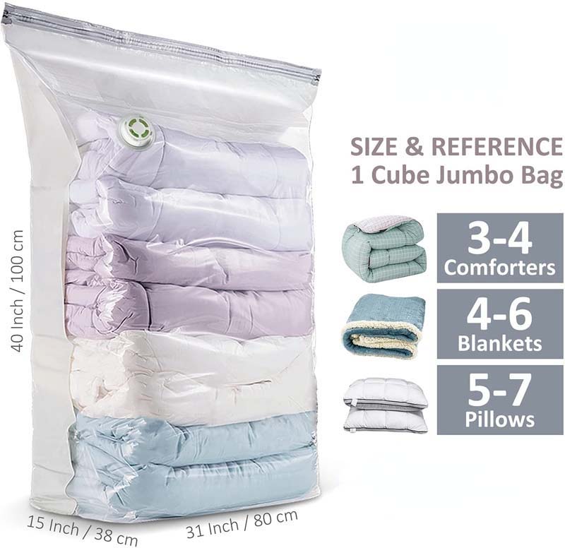TOOL FREE Cube Vacuum Bag Space Saver Organizer Compression Vacuum Sealer Storage Bags for Quilts Clothes 4 Corner Air Exhaust: 1PCS / 100X80X38cm