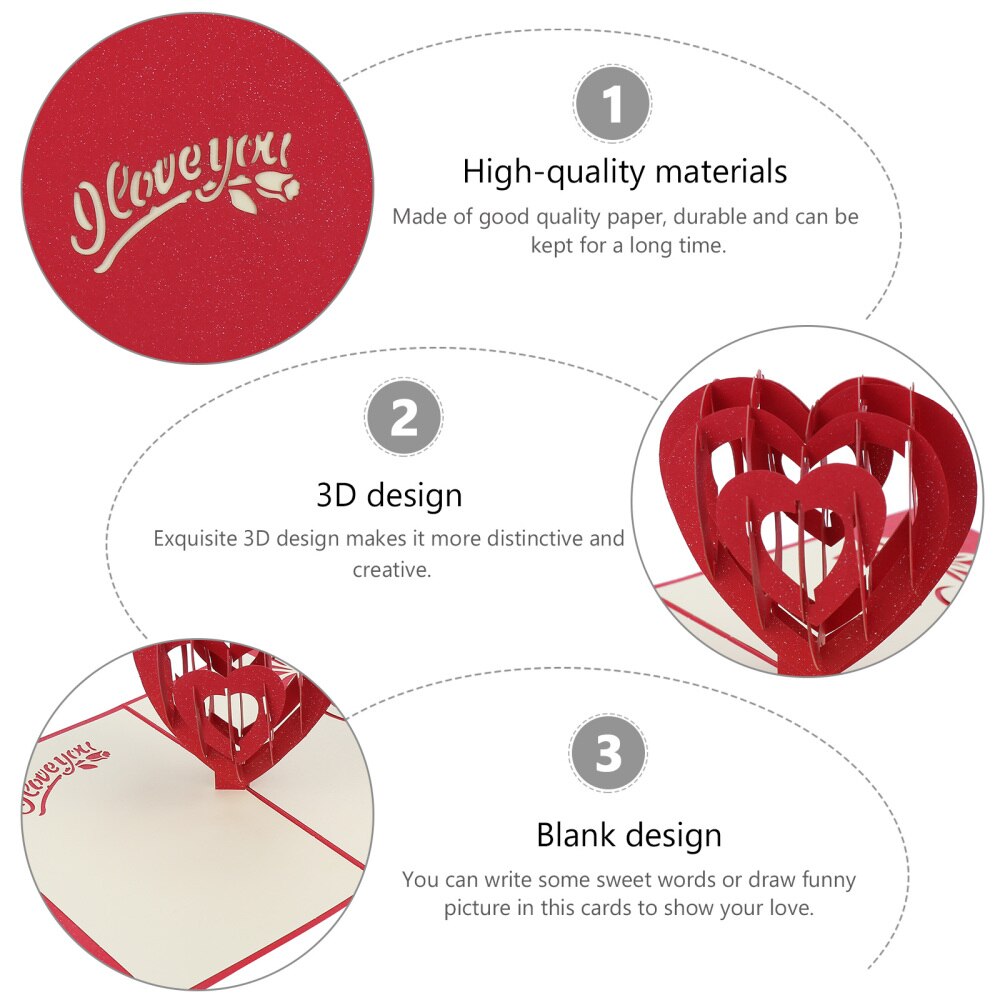 2pcs Lover's Day Greeting Cards Romantic 3D Heart Blessing Message Cards
