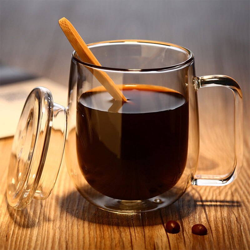 Taza de café de vidrio transparente de doble fondo, vaso de vidrio resistente al calor para leche y té