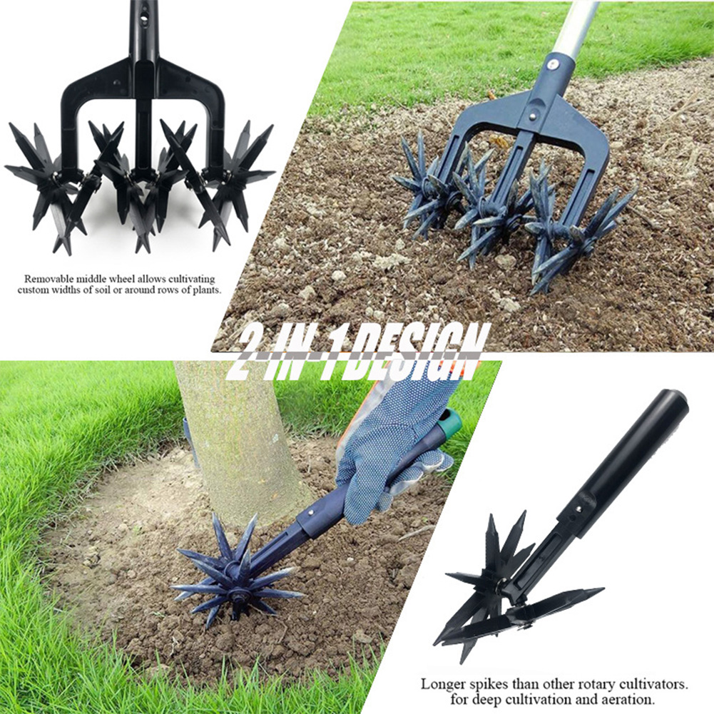 2 In 1 Gardening Tool Garden Rotary Tiller Lawn Ripper Land Aerator Weeding Digging Grass Turning Tool Loose Soil Aerator