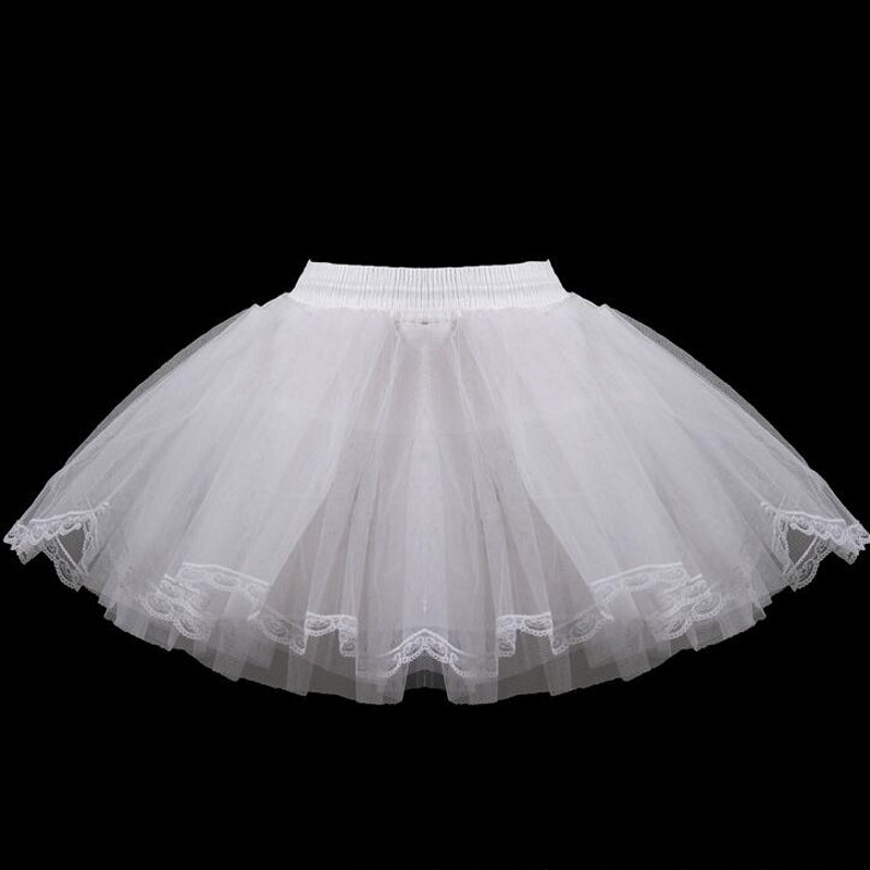 White Short Girls Wedding Petticoats Three Layers Lace Edge Tulle Boneless Petticoat Simple Mini Underskirts For Children Ruffle