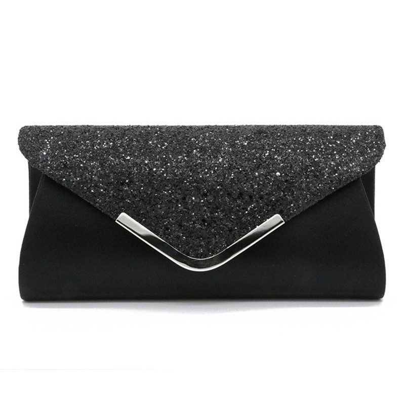 Noenname Vrouwen Glitter Shimmer Envelop Dames Pailletten Avond Party Prom Smart Jane Clutch Bag Handtas: Black