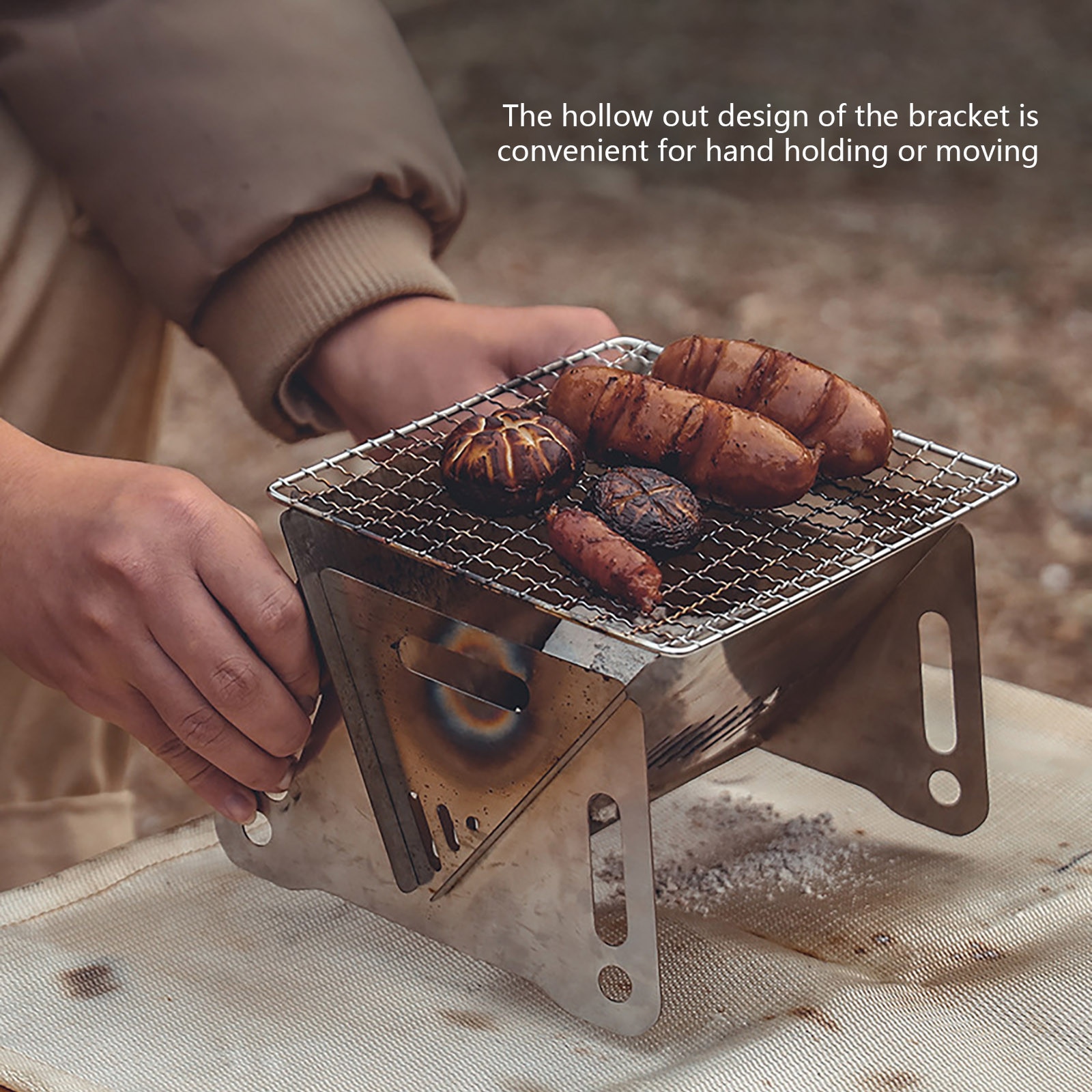 Multipurpose Outdoor Brandhout Kachel Draagbare Camping Picknick Bbq Reizen Folding Rvs Houtkachel Houtskool Koken Grill