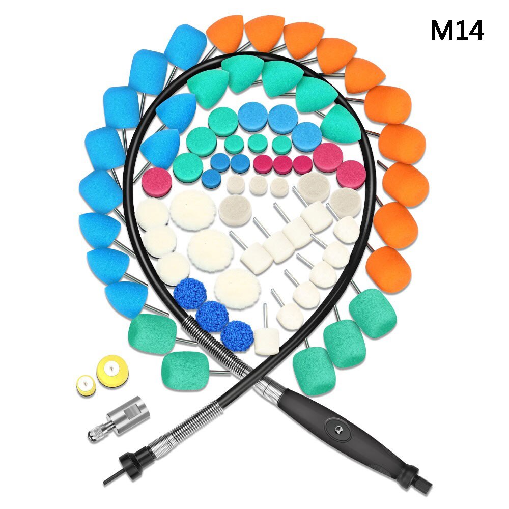 SPTA 78 pièces Mini tampon de polissage détaillant voiture polissage roue peinture Flexible arbre Kit marchandises pour voiture polonais perceuse polisseuse phare: M14 Thread