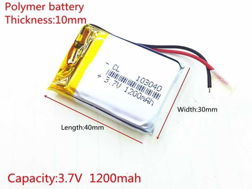 3.7 V 1200 mAh 103040 Lithium Polymer LiPo Oplaadbare Batterij Voor Mp3 Mp4 PAD DVD DIY E-Book bluetooth