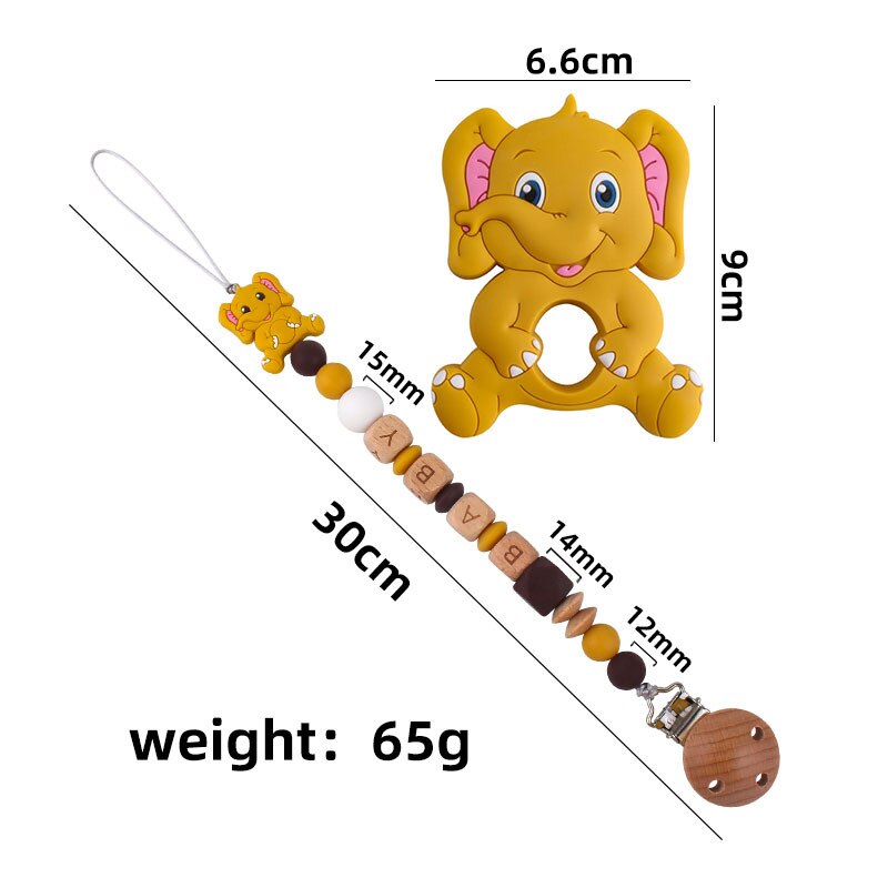 Cute Elephant Baby Infant Chewing Silicone Pacifier Soother Dummy Clips Chain Set Newborn Baby