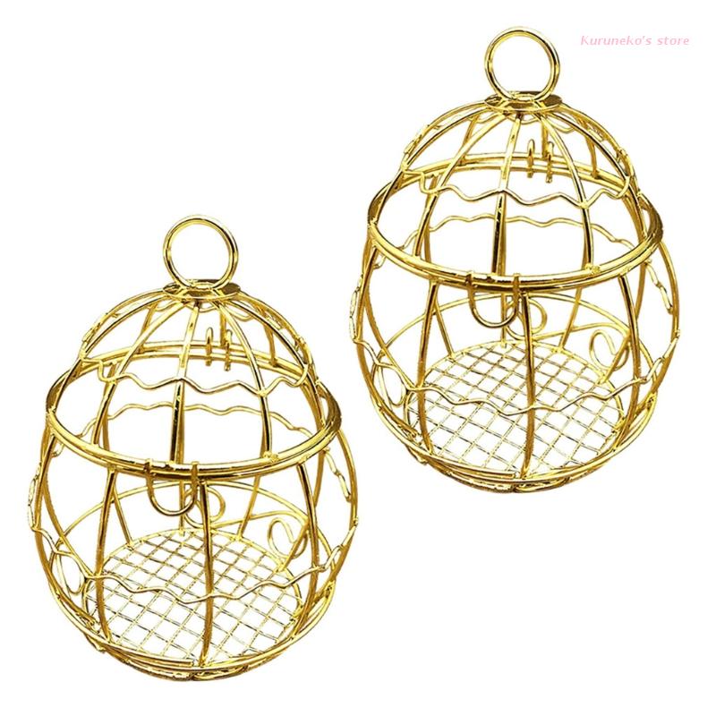 Mangeoire d&#39;extérieur pour oiseaux, petit support de boule de graisse suspendue, outil d&#39;alimentation facile à remplir, Durable en métal doré, mangeoires à boules de suif pour oiseaux: 2