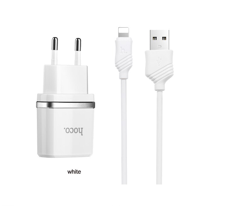 HOCO 5V 2.4A Universal Dual USB Charger Wall Charger EU Plugs Portable for iPhone XS XR Samsung Xiaomi Charging Double Adapter: white with cable