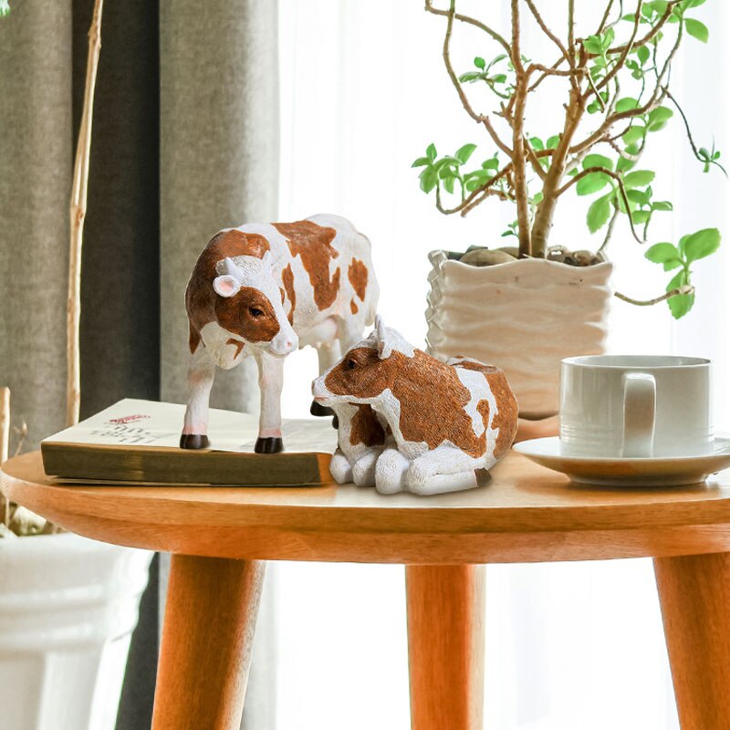 Håndlavet harpiks simulering ko skulptur ornamenter hjem udendørs gårdhave mikro landskab håndværk miniature haven indretning