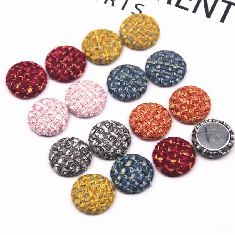 30 stk 18mm tweed plaid stof betrukket flere farver runde flackback knapper hjem have håndværk cabochon scrapbog