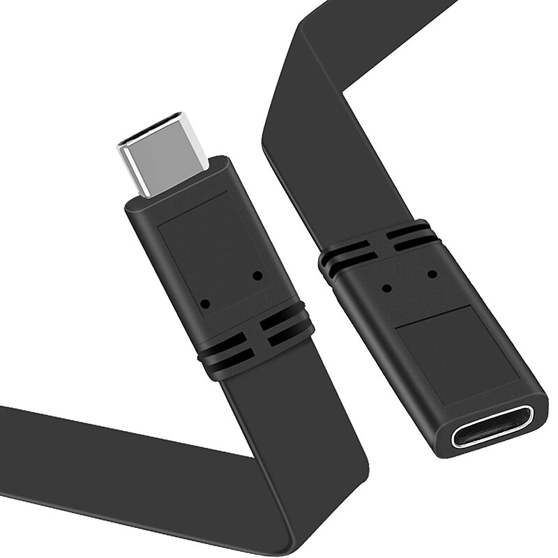 USB Typ C Verlängerung Flache Kabel Kurze, USB 3,1 Gen 2 Männlich zu Weiblich 20cm: Schwarz