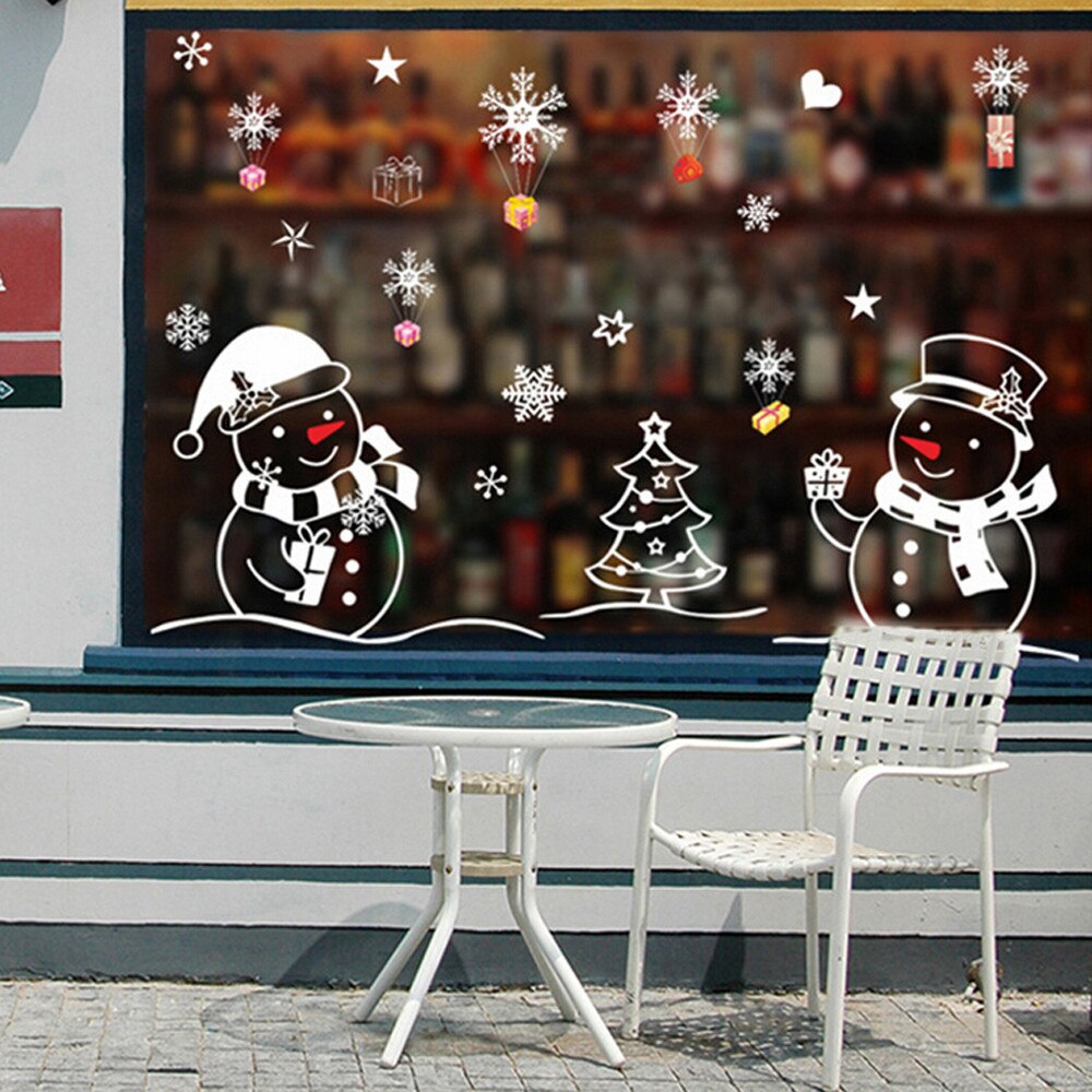 Christmas Snowman Sticker Removable Wall Stickers Xmas Wallpaper Home Vinyl Window Glass Wall Stickers Decal Christmas Decor