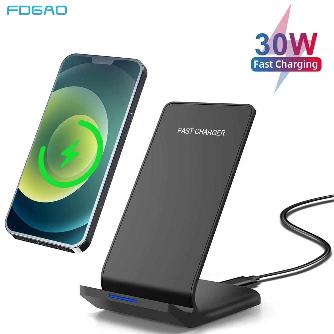 30W Qi Draadloze Oplader Stand Voor Samsung S10 S20 Note 10 20 Telefoon Houder Snelle Opladen Dock Station Voor iphone 12 11 Xs Xr X 8