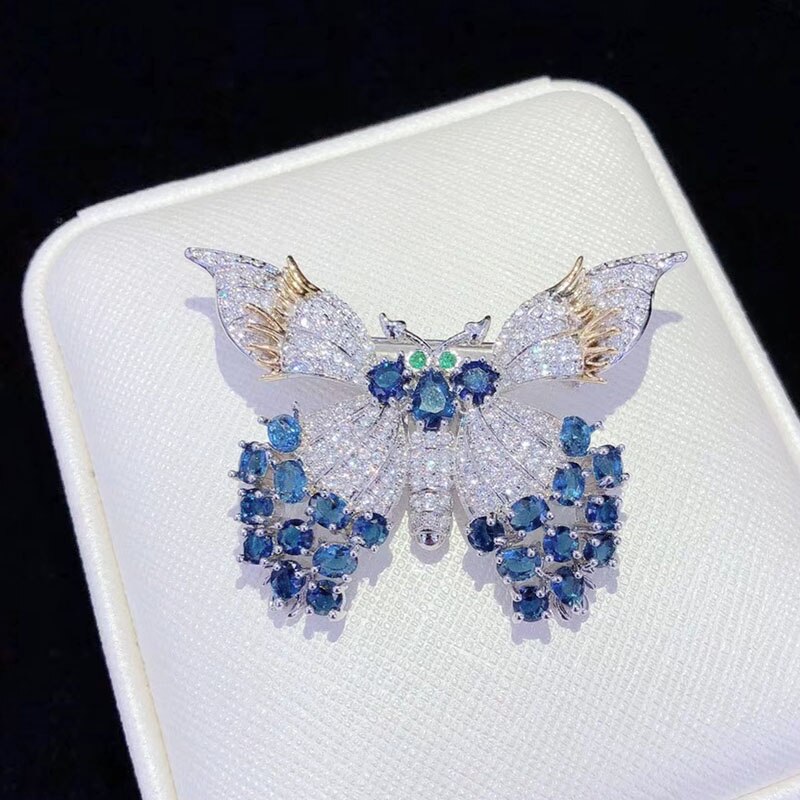 FPPJ Butterfly Brooch - Rose Gold Metal - Zircon Stone - Women's Jewelry - Classic Style: Blue