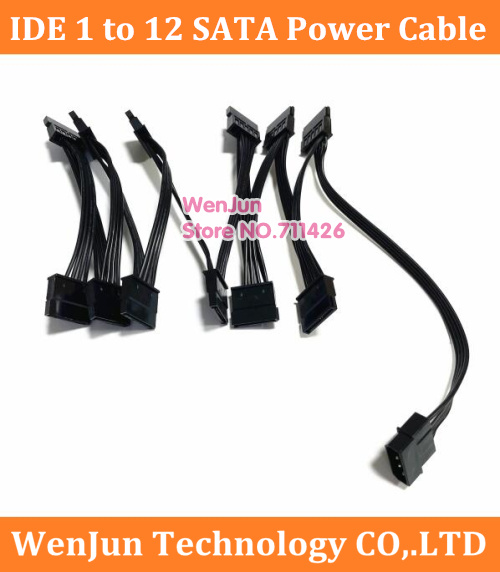 4Pin Ide Molex Naar 12-Poort 15Pin Sata Power Cable Cord Lead 18AWG Draad Voor Harde Schijf Hdd Ssd pc Server Diy Zwart
