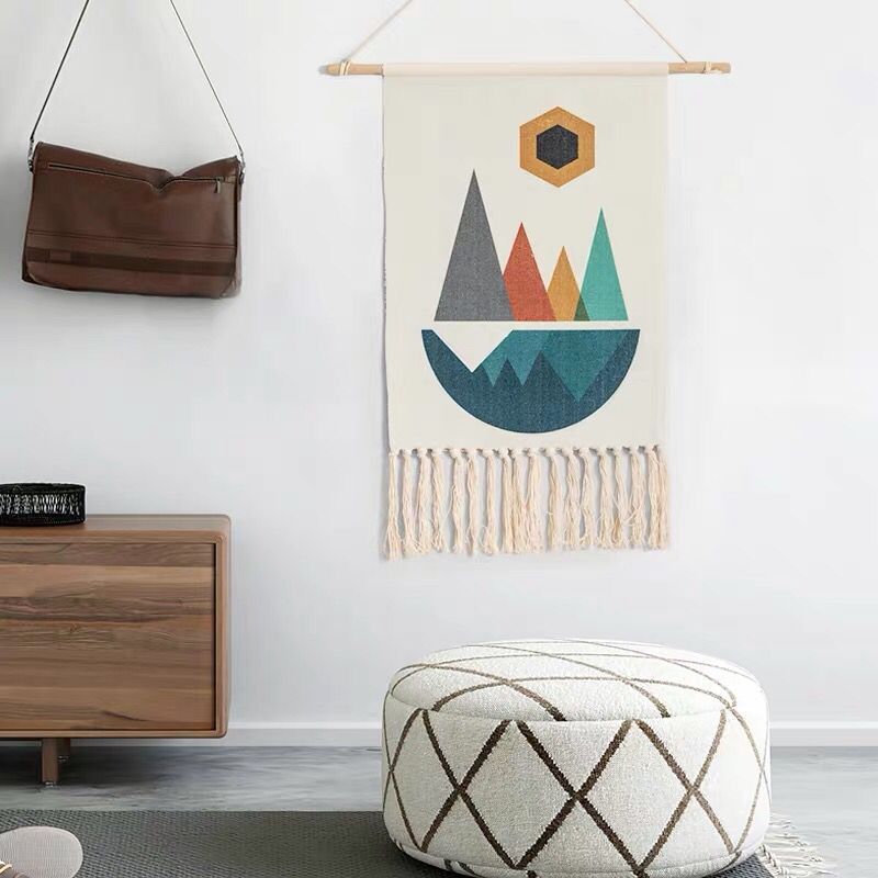 Tapiz colgante de pared de macramé para decoración del hogar, borla de algodón tejida hecha a mano, lienzo geométrico bohemio, tapiz de tela de fondo artístico