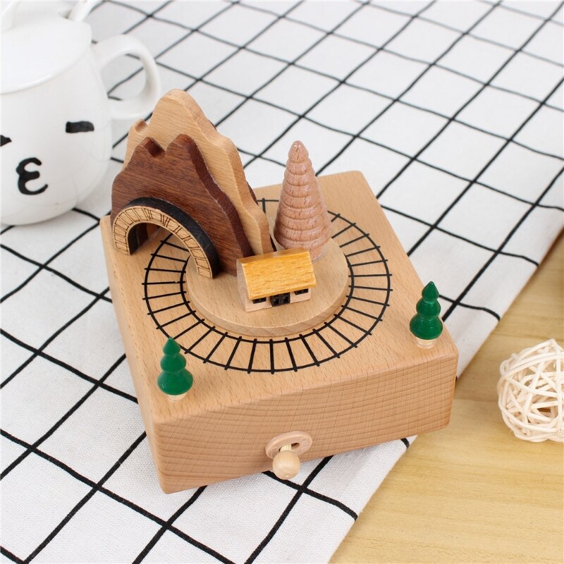 Advanced Wooden Craft Music Box-Train Passing the Cave-Birthday G88E