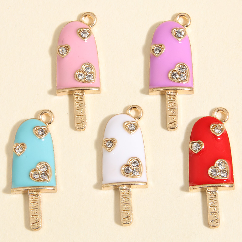 10 Uds. De abalorios de helado esmaltados de 25x9mm de Color dorado, colgante feliz, collares aptos para manualidades, joyería hecha a mano, suministros para encontrar