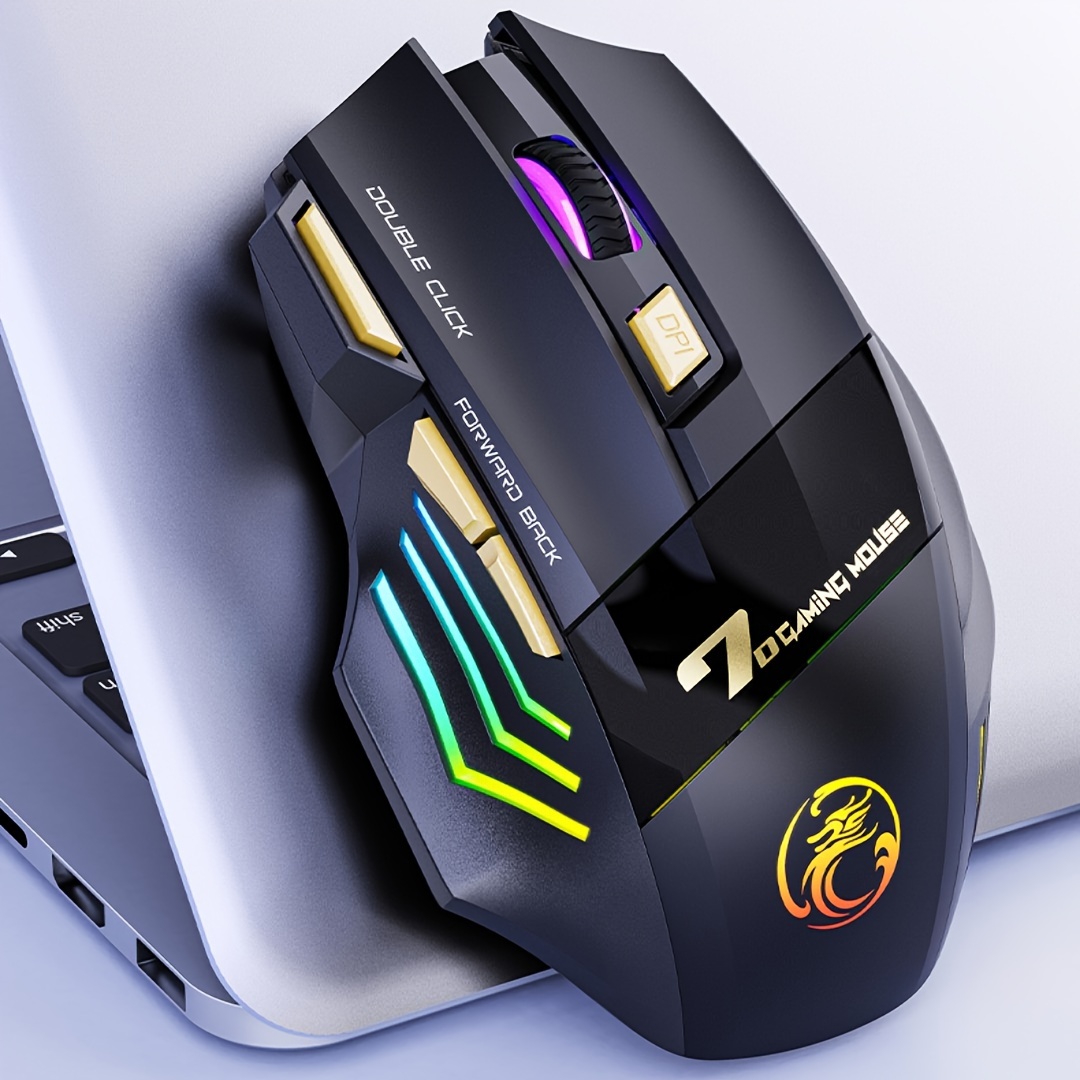2.4G Wireless Gaming Mouse, Rechargeable Silent Wireless Mouse with 3200 DPI Adjustable,Double Click Key, Colorful RGB Lights