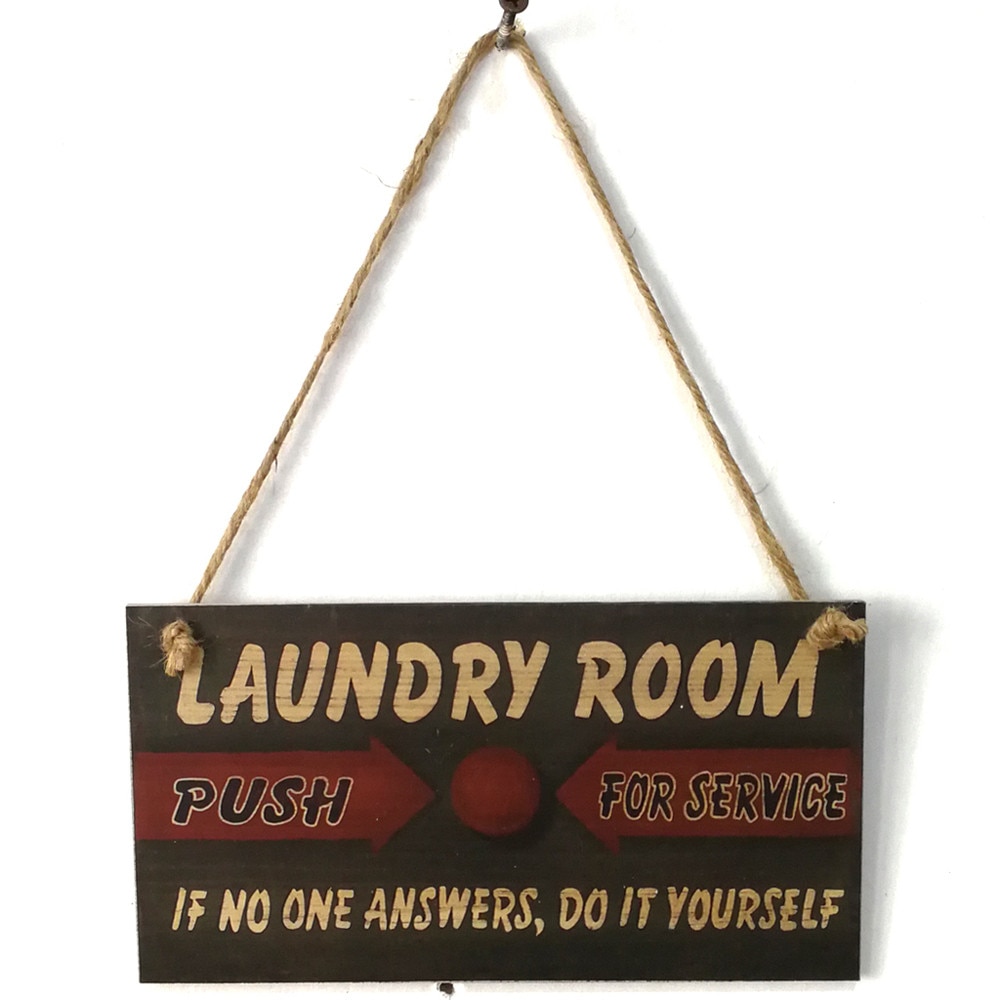 Wooden Laundry Room Wall Door Hanging Sign Plaque Pendant Prompt Decoration With #30