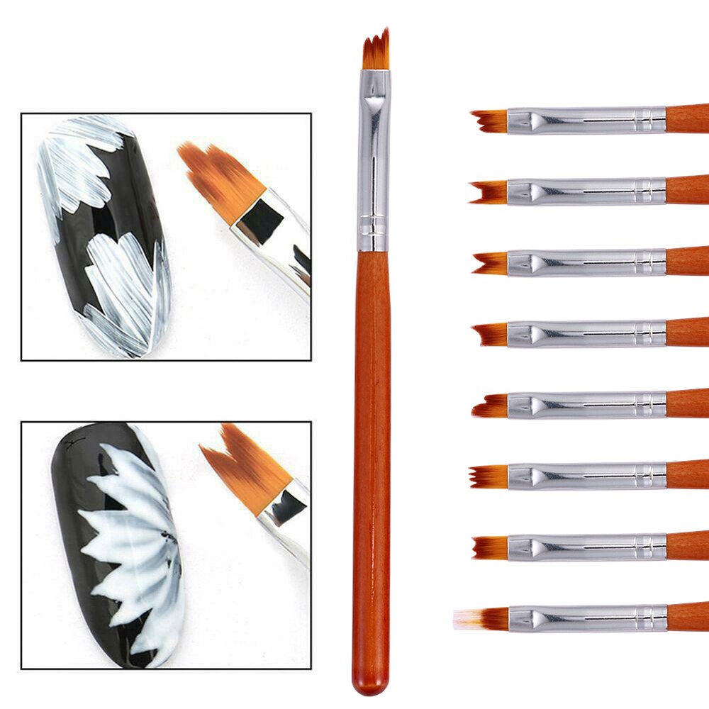 8 stk/sæt nail art franske børster smil halvmåne form gør-det-selv kronblad blomst gradient falme farve maleri tegning mintgrøn pen