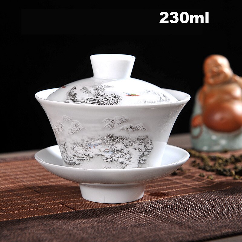 Ensemble de thé chinois Gaiwan bleu et blanc porcelaine Kung Fu ensemble de thé soupière en céramique bol à thé santé tasse à thé et soucoupe Master tasses: B2