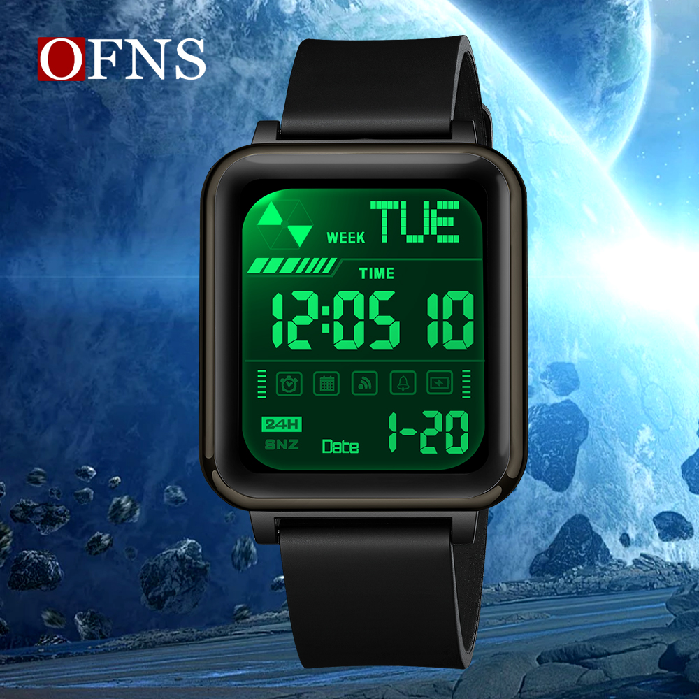 OFNS Top 6159 Casual elektronisch herenhorloge Multifunctioneel digitaal nachtlampje Waterdicht en schokbestendig herenhorloge 2024