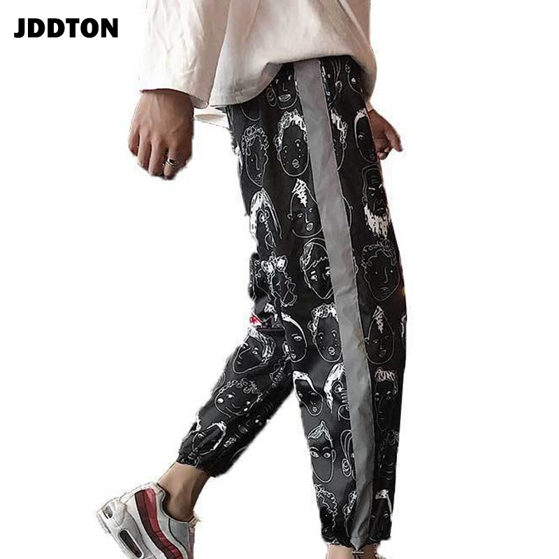 Jddton menns refleksbukser joggebukse uformelle joggebukser streetwear løs ankellengde bukse hip hop menn uformelle bukser  je324