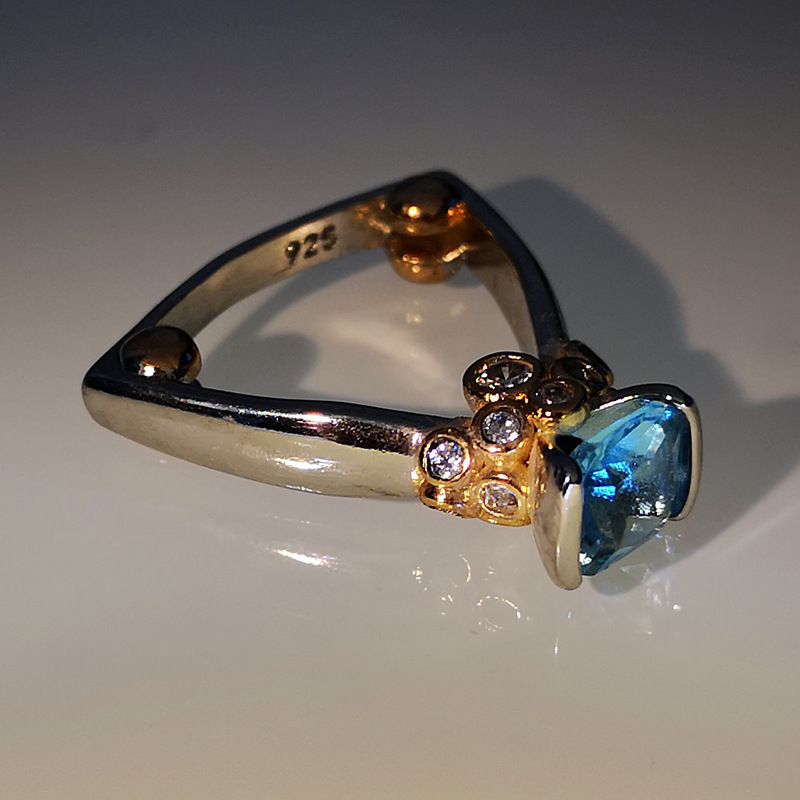 Boho Weibliche Kristall Geometrie groß Ring zierlich Silber Farbe Engagement Ring Charme Aqua Blau Zirkon Stein Hochzeit Ringe Für Frauen