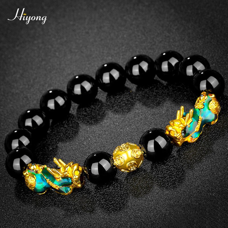 Zwart Obsidiaan Steen Kralen Armband Bixie Feng Shui Armband Goud Kleur Boeddha Geluk Rijkdom Armbanden Voor Vrouwen Mannen Sieraden: Pixiu Bracelet 16