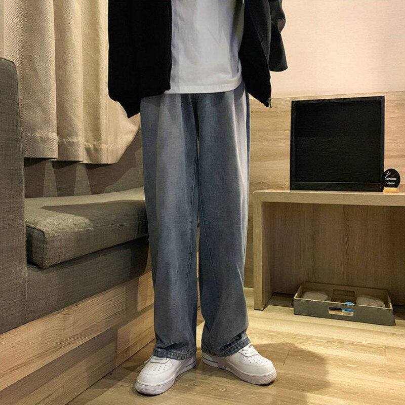 Men Jeans Denim Plus Size 2XL Loose Simple Solid All-match Vintage Soft Korean Style Leisure Straight Trendy Streetwear