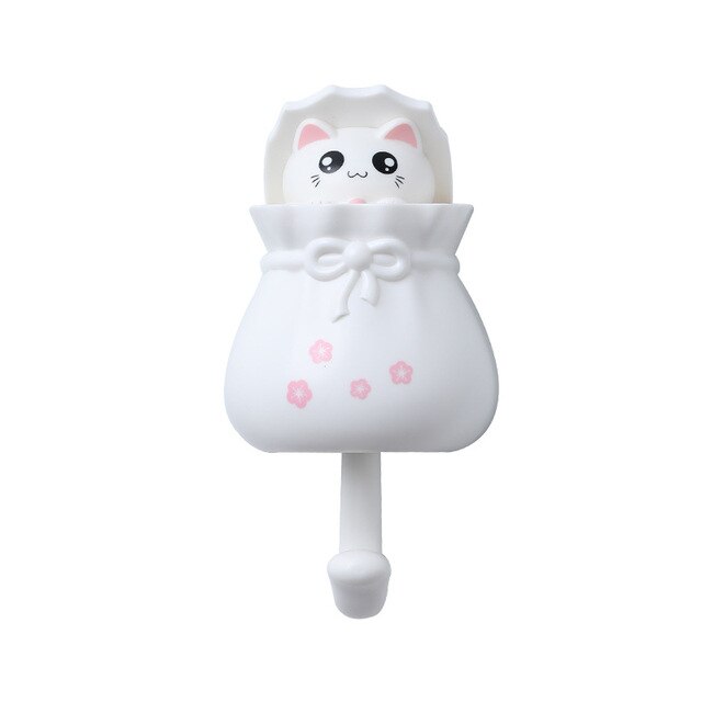 Invisible Squirrel Lucky Cat Hook Strong Sticky Cartoon Umbrella Key Hangers Adhesive Wall Decorative Hooks Sundries Organizer: white cat
