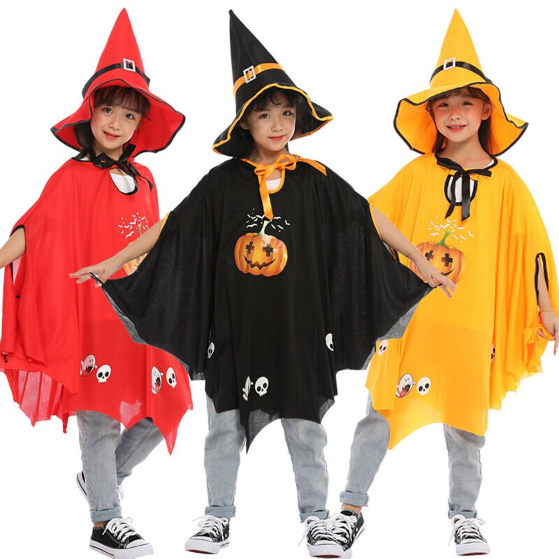 2 Stuks Kinderen Halloween Wizard Heks Partij Kostuum Kids Jongens Meisjes Mantel Cape Robe + Hoed Set