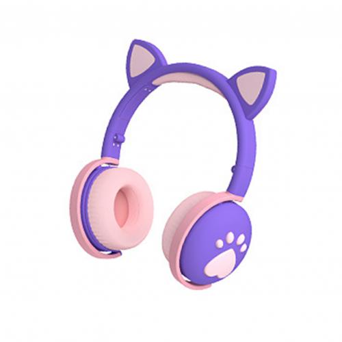 Bk1 draadloze koptelefoons voor meisjes met kattenoortjes en pootjes, bluetooth 5.0 koptelefoon met microfoon: Paars