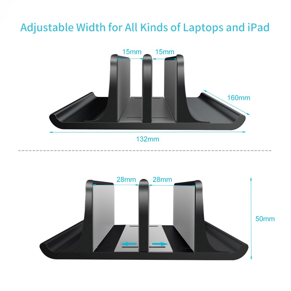 Adjustable Metal Vertical Laptop Stand Newly 2 Slot Aluminum Desktop Dual Holder Up to 17.3 Inches