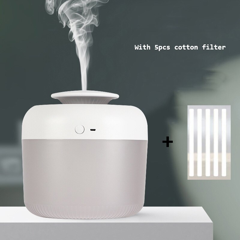 2.4l luftfugter usb aroma diffuser stor kapacitet humidificador hjemmekontor tåge maker med led natlys: Hvid og 5 filtre