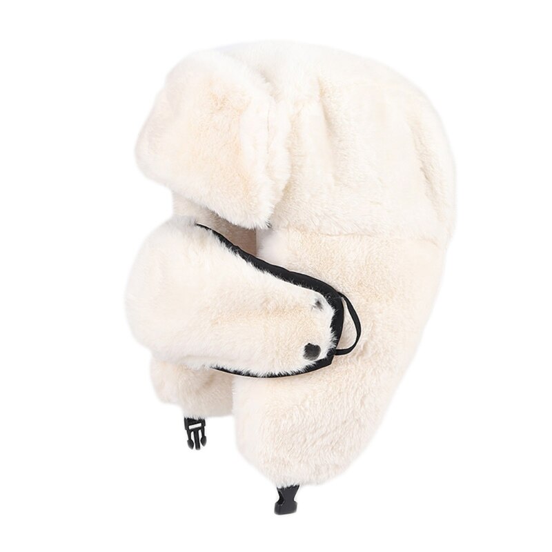 Women Winter Fluffy Plush Russian Ushanka Hat Outdoor Cycling Windproof Thermal Warm Trooper Cap with Face Mask Ear Flap