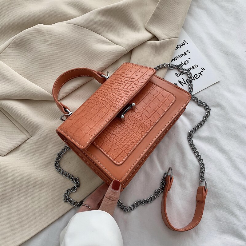 Krokodillemønster lille mulepose vintage pu læder håndtaske til kvinder kæde skulder messenger taske: Orange